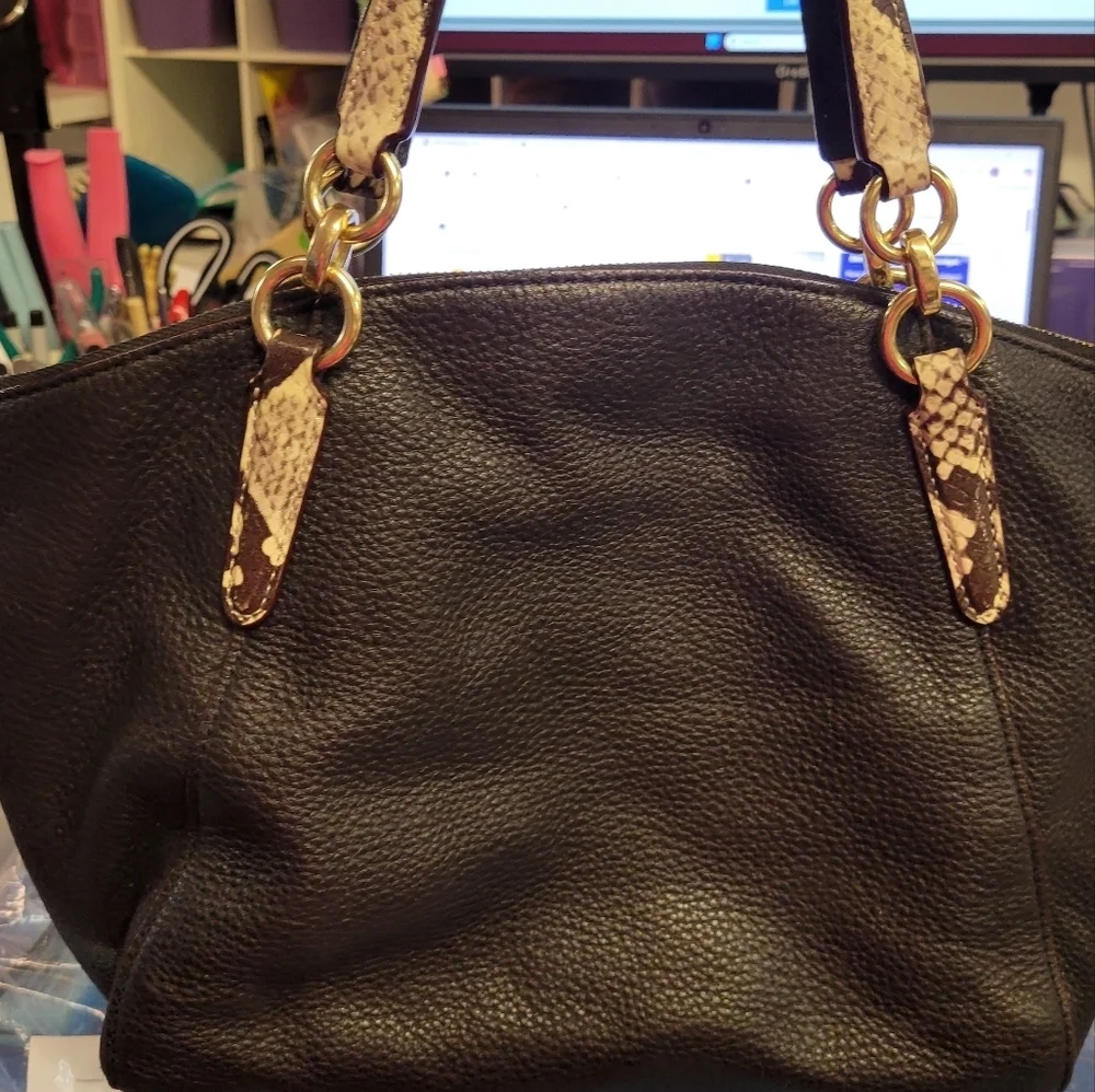 Coach F25979 Black Leather Satchel with Silver Hardware